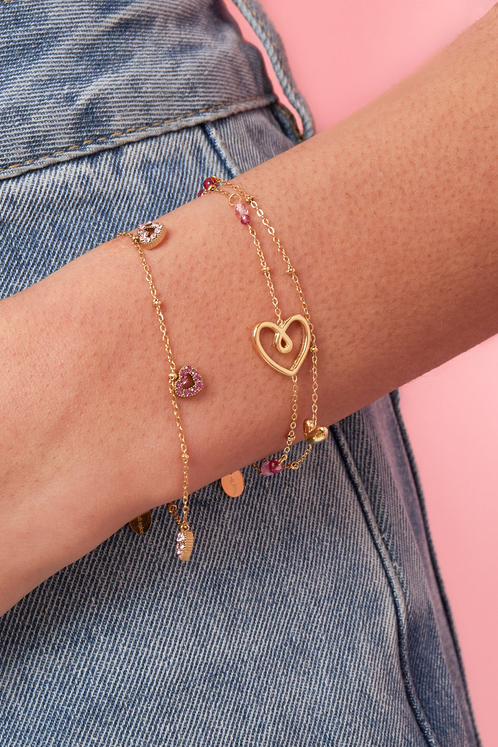 Bracelet with playful heart, beads and pearl