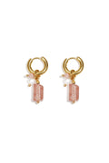 Small hoop earrings with pearl, bead, and stone pendants
