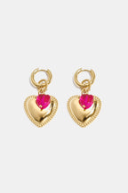 Hoop earrings with heart pendant and bead on ring