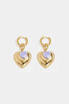 Hoop earrings with heart pendant and bead on ring
