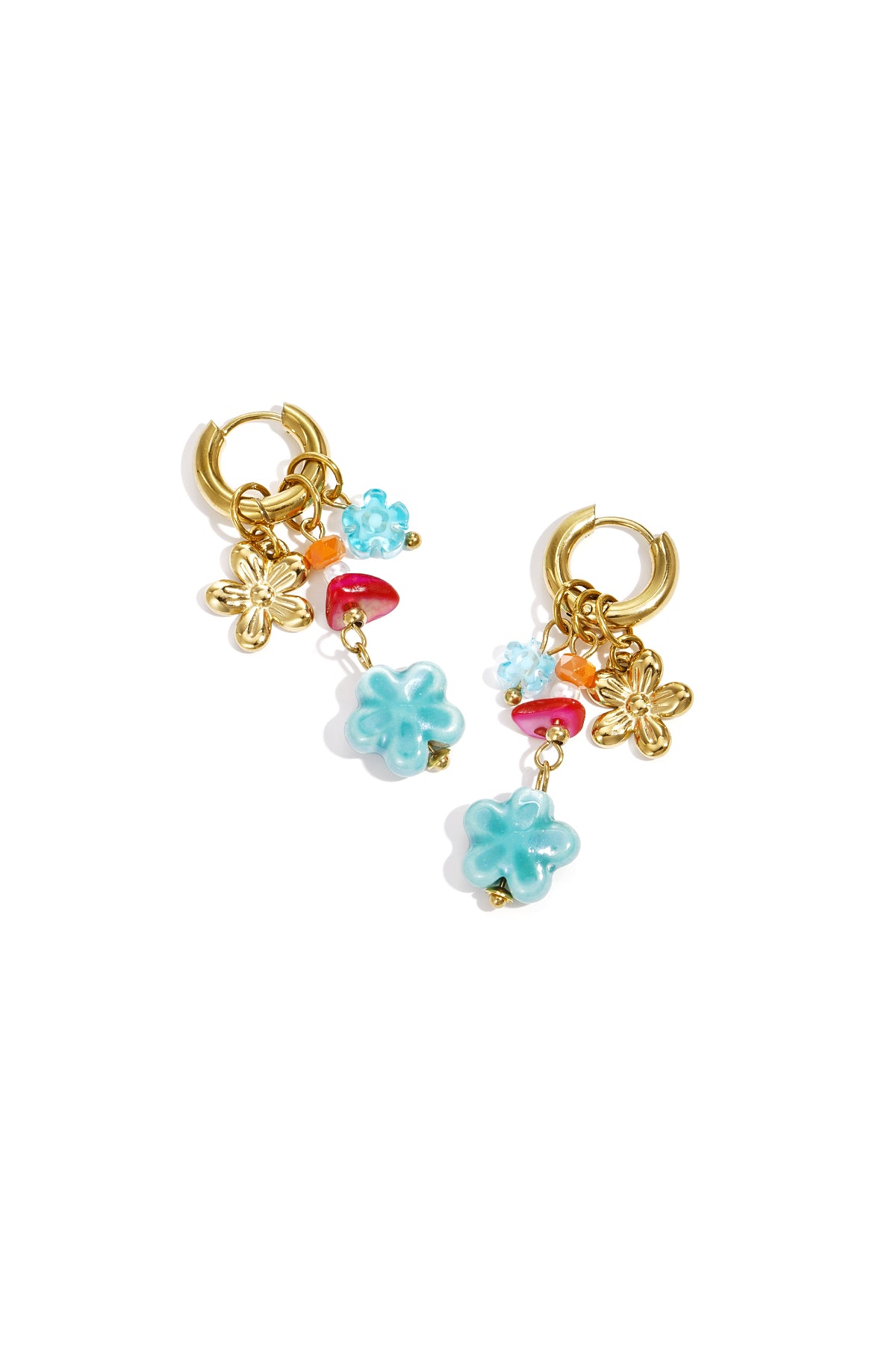 Earrings with flower charms and beads